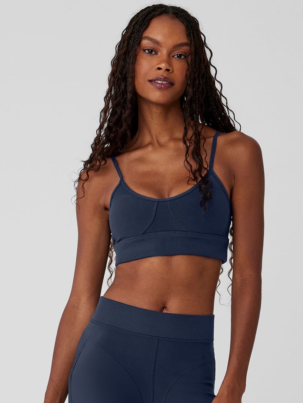 ALO Navy Soft Seamless Stretch Head Start Bra - Women's Intimates